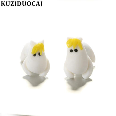 New Fashion Jewelry Cute Quaint Soft Pottery Handmade 3D Little Hippo Statement Stud Earrings For Women Girls Child
