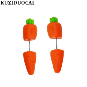 New Fashion Jewelry Cute Quaint Soft Pottery Pokemon 3D Hand Made Carrot Statement Stud Earrings For Women Girl Child