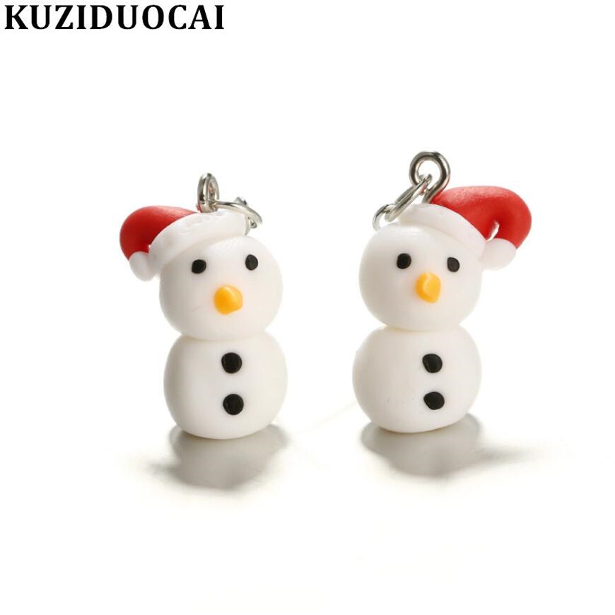 New Fashion Jewelry Soft Pottery 3D Ice Snow Lifelike Christmas Snowman Statement Drop Earrings For Women Child Girls
