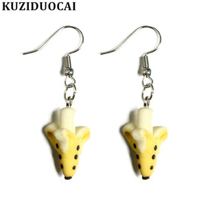 New Fashion Jewelry Soft Pottery 3D Lifelike Banana Cute Quaint Cartoon Statement Drop Earrings For Women Child Girl