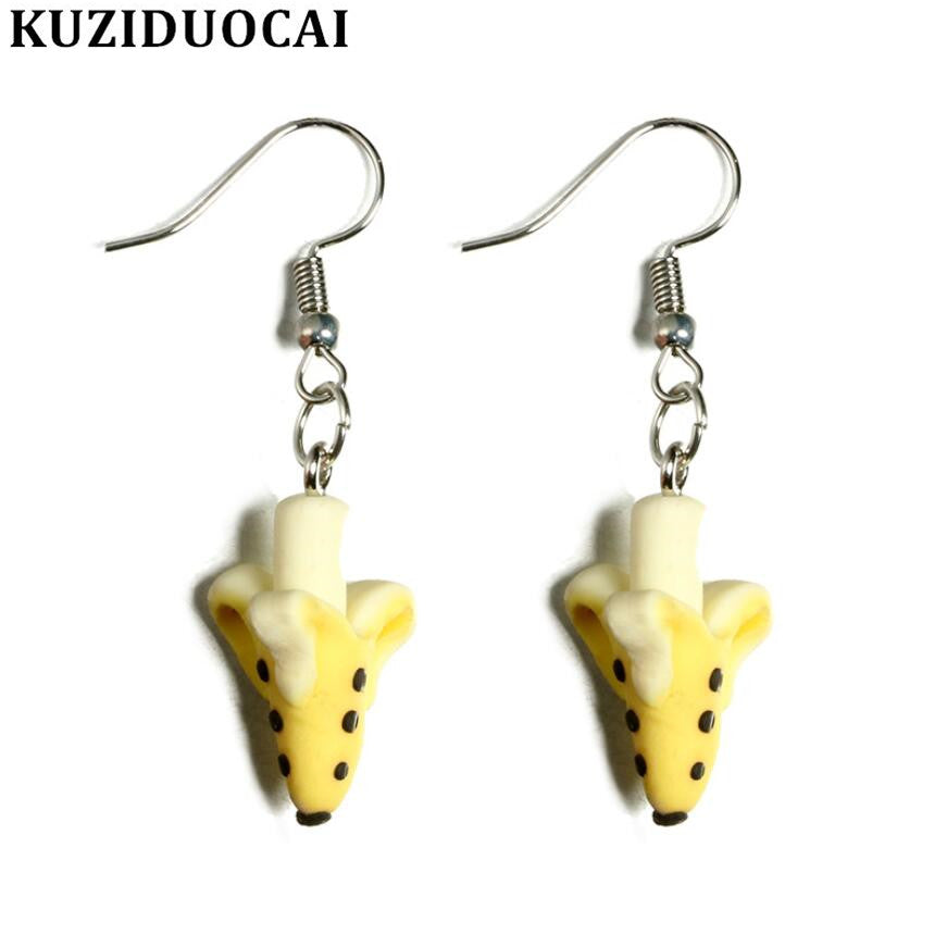 New Fashion Jewelry Soft Pottery 3D Lifelike Banana Cute Quaint Cartoon Statement Drop Earrings For Women Child Girl