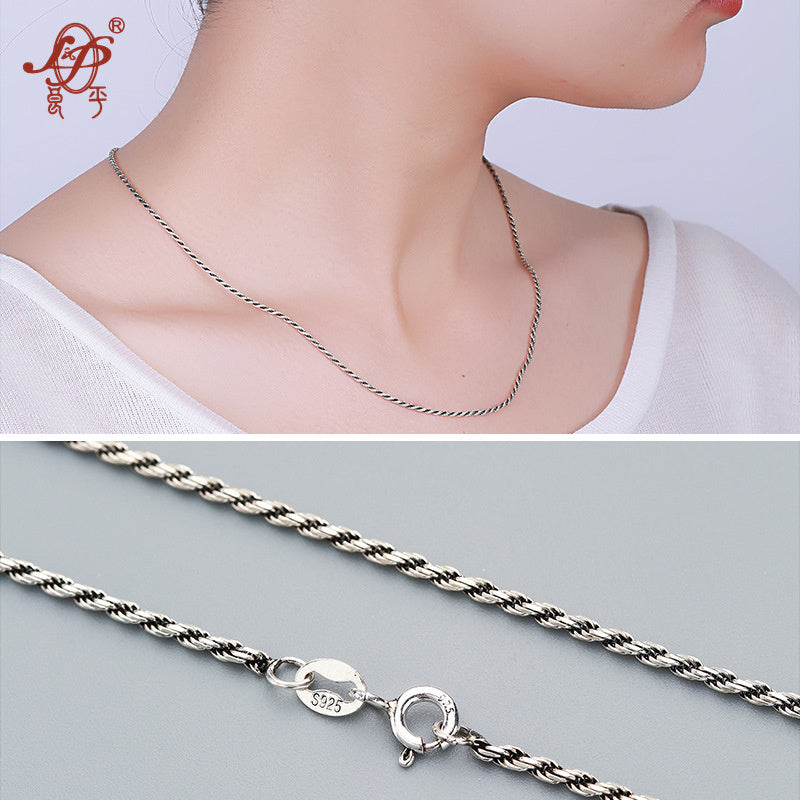 Collana da 45 cm con catena in argento sterling 925 con chiusura a moschettone, catena regolabile con corda tailandese, collana di moda 