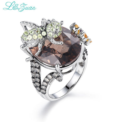 925 Sterling Silver Brown Color Luxury Spider Rings For Women Natural Citrine Ring Fine Jewelry Diamond Anillos 5724K