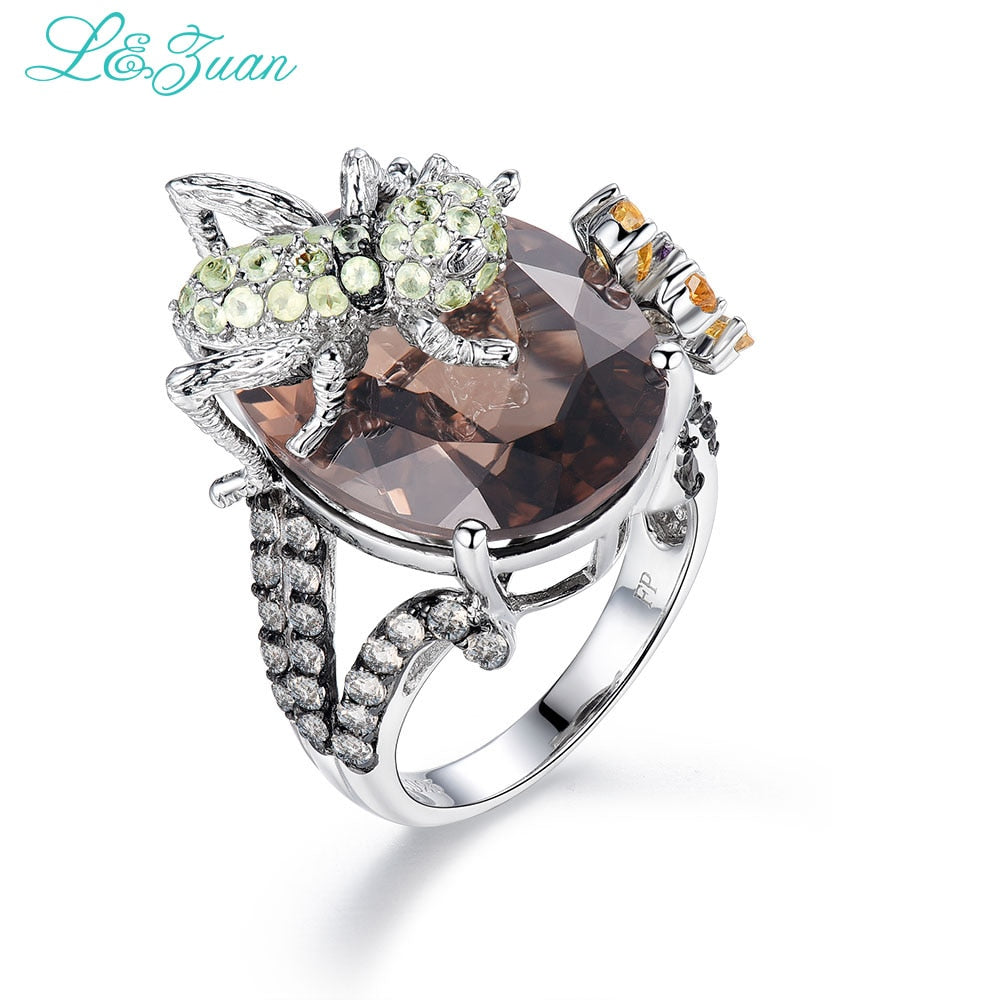 Anelli di ragno di lusso in argento sterling 925 di colore marrone per le donne Anello di citrino naturale gioielleria raffinata Anelli di diamanti 5724K 
