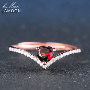 4mm 0.3ct 100% Natural Heart cut Red Garnet Ring 925 Sterling Silver Jewelry Romantic Wedding Band LMRI003