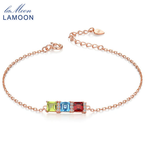 4mm Natural Green Peridot Bule Topaz Red Garnet 925 Sterling Silver Jewelry S925 Charm Bracelet LMHI020