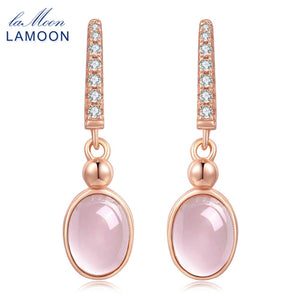 5x7mm 100% Natural Oval Egg Pink Rose Quartz 925 Sterling Silver Jewelry Drop Earrings S925 LMEI006