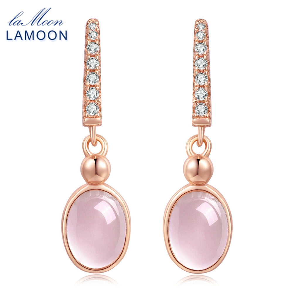 5x7mm 100% Natural Oval Egg Pink Rose Quartz 925 Sterling Silver Jewelry Drop Earrings S925 LMEI006