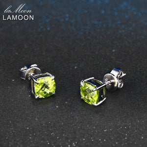 6mm 2.2ct Cushion-cut Natural Peridot 925 Sterling Silver Jewelry Simple Stud Earrings S925 For Women LMEI004