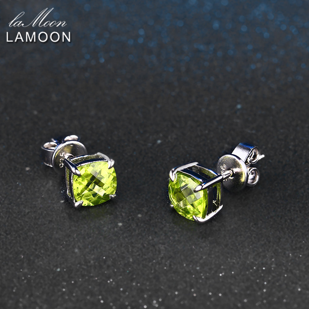6mm 2.2ct Cushion-cut Natural Peridot 925 Sterling Silver Jewelry Simple Stud Earrings S925 For Women LMEI004