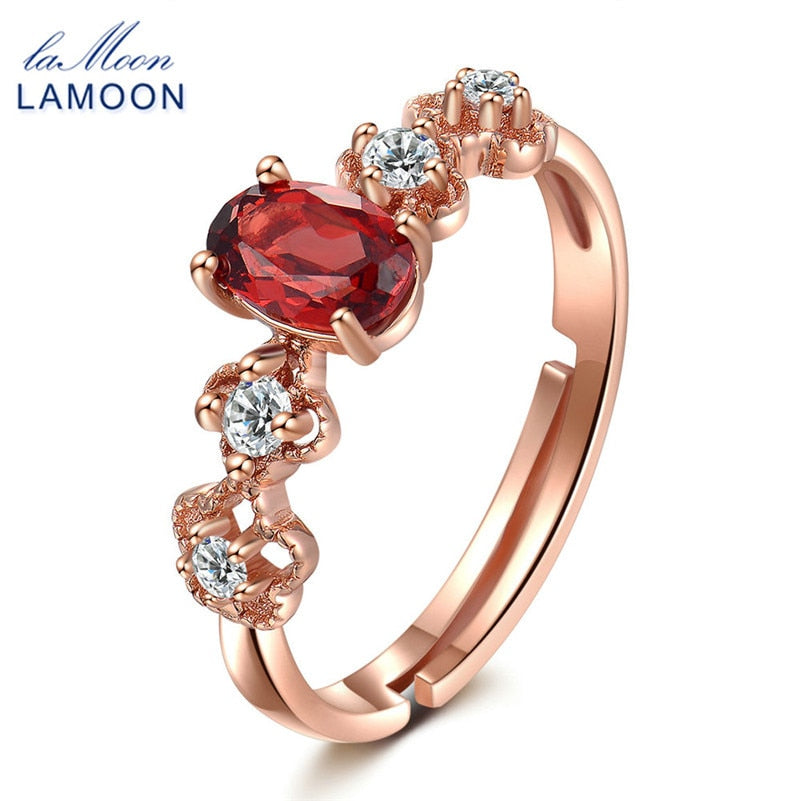 925 Sterling Silver Jewelry Wedding Rings For Women 100% Natural Oval Red Garnet S925 Ring Trendy Flower Anillos RI045