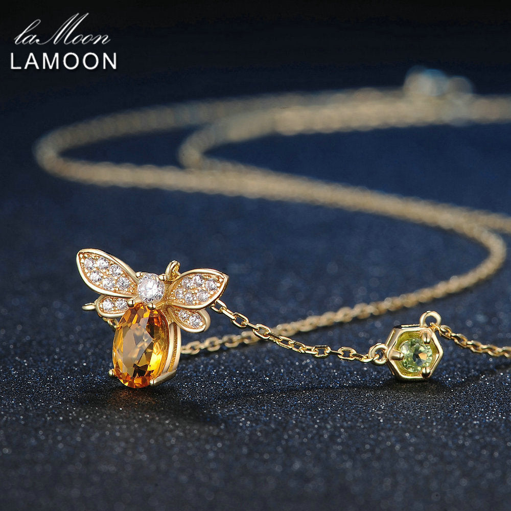 925 Sterling Silver Pendant Necklace Fine Jewelry Bee 1ct 100% Natural Citrine Fashion Yellow Long Chain Amber Necklaces