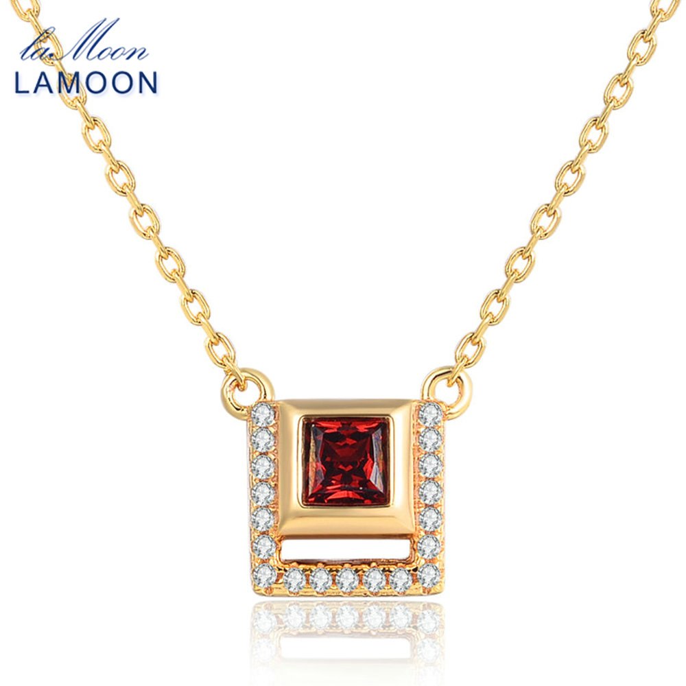 925 Sterling Silver Square Pendant Necklace For Women 0.25ct 100% Natural Red Garnet Gemstone Fine Jewelry Bijoux NI020