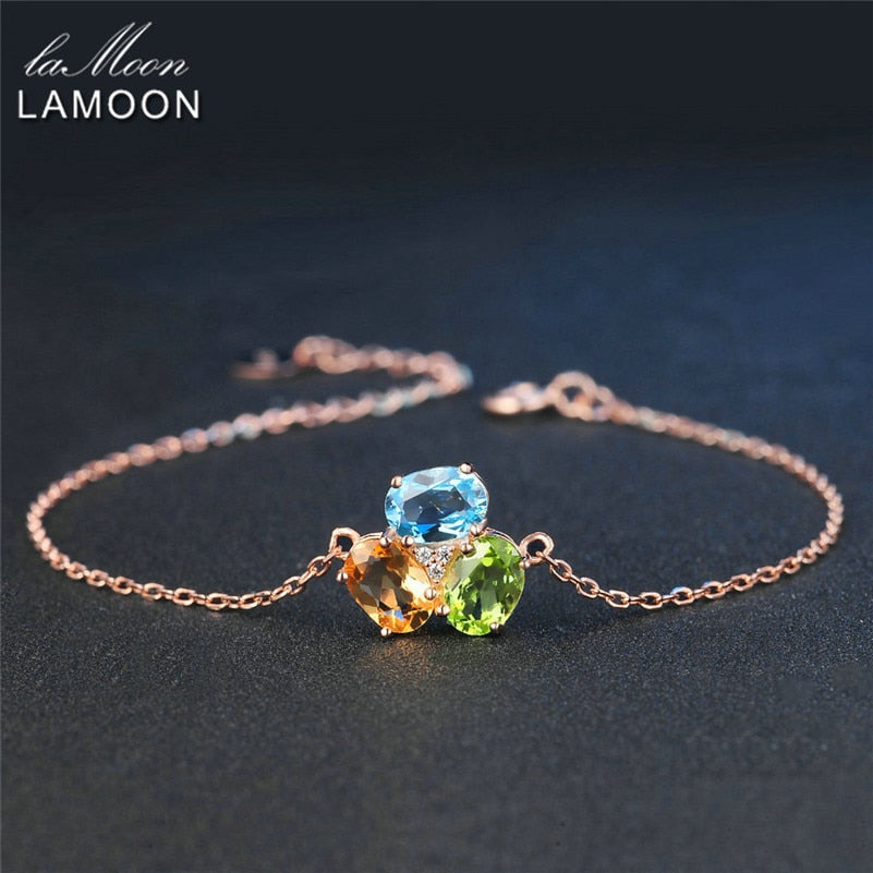 925 Sterling-silver-jewelry Bracelets for Women Rose Gold-Plated Charms Citrine Peridot Topaz Fine Bangle Bijoux HI022