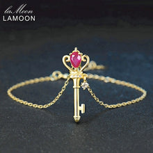 Carica l'immagine nel visualizzatore di Gallery, Bracelet For Women Crystal Crown Key Pendant Natural Teardrop Ruby 925 Sterling Silver Fine jewelry 14K Gold Plated HI034