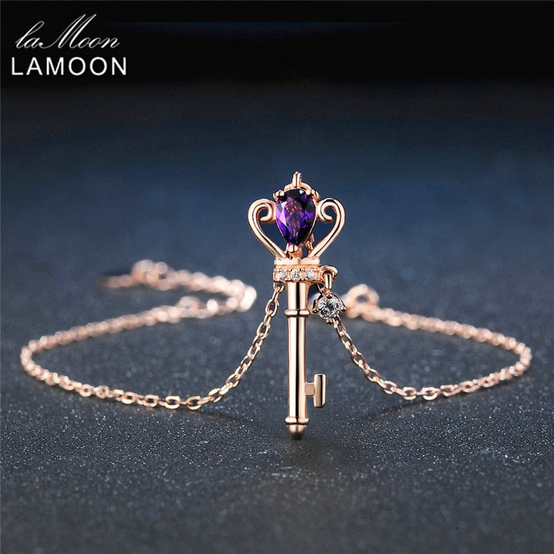 Bracelets for Women Crown Key to Heart Natural Amethyst Gemstone S925 Sterling Silver Rose Gold Plated Jewelry HI024