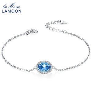 Classic 6x8mm 100% Natural Oval Blue Topaz 925 Sterling Silver Jewelry S925 Charm Bracelet LMHI019