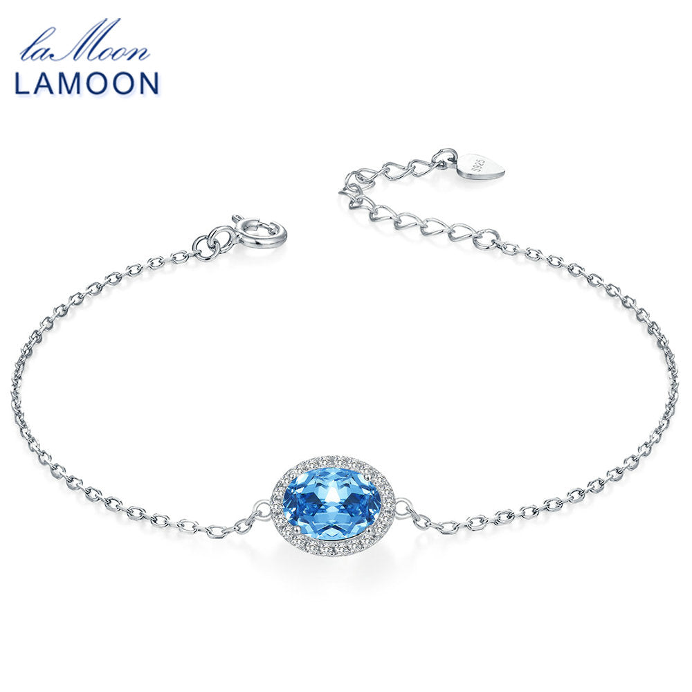 Classic 6x8mm 100% Natural Oval Blue Topaz 925 Sterling Silver Jewelry S925 Charm Bracelet LMHI019