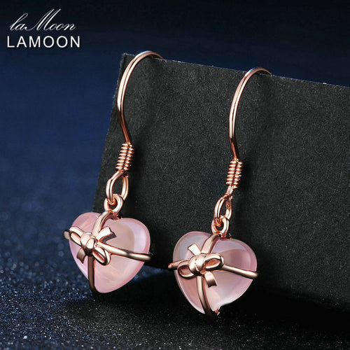 Drop Earrings Women 925 Sterling Silver Fine Jewelry 7X8mm Natural Heart Pinks Rose Quartz Fashion Suspension Kaffa 2017