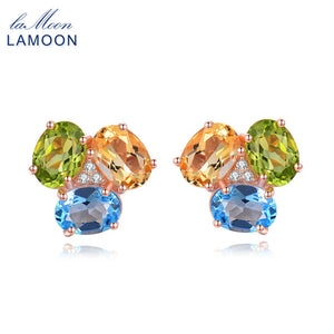 Earrings for Women 925 sterling-silver-jewelry 3ct Oval Yellow Citrine Green Peridot Blue Topaz Earring S925 EI037