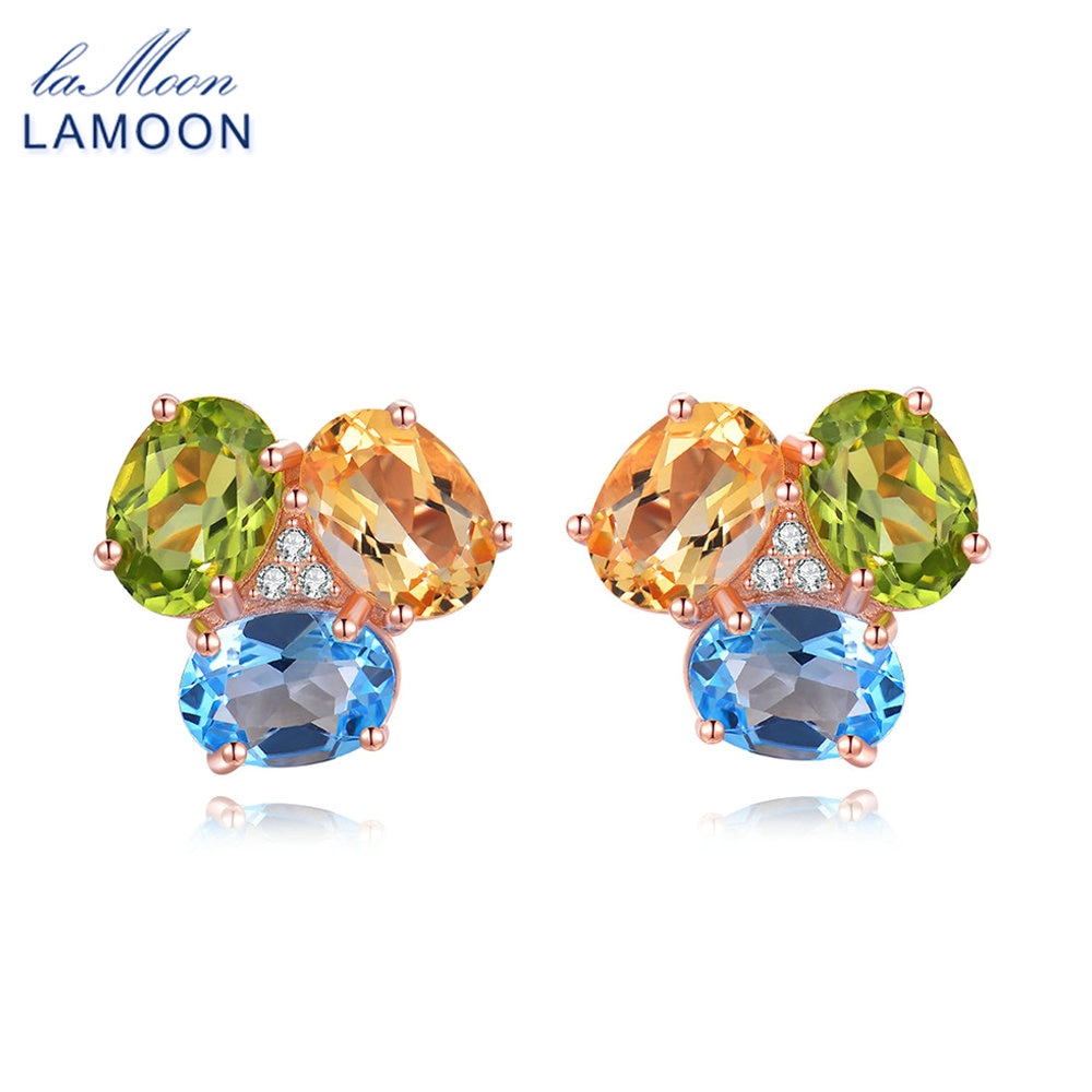 Earrings for Women 925 sterling-silver-jewelry 3ct Oval Yellow Citrine Green Peridot Blue Topaz Earring S925 EI037