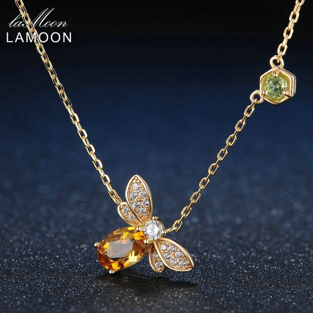 Necklaces Bee 1ct 100% Natural Citrine Fashion 925 Sterling Silver Fine Jewelry Long Chain Amber Pendant Necklace Bijoux