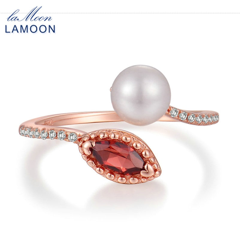 Rings For Women Natural Red Garnet & Pearl 925 Sterling Silver Jewelry Wedding Bands Party Ring RI048