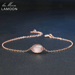 Simple 8x6mm 100% Natural Oval Pink Rose Quartz 925 Sterling Silver Jewelry S925 Charm Bracelet LMHI023