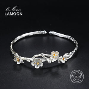 Wiredrawing 2 Colors Plum Flower S925 Bracelet & Bangle 925 Sterling Silver Fine Jewelry for Women Anti Allergy LMHY006