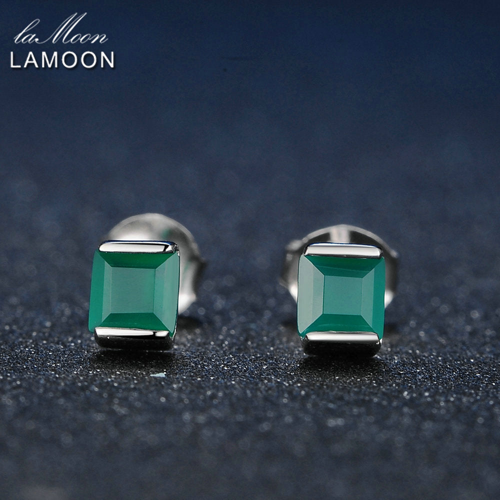 Women Simple Stud Earring 4mm 0.6x2ct Natural Green Chalcedony 925 Sterling Silver Fine Jewelry Kaffa Earrings Fashion