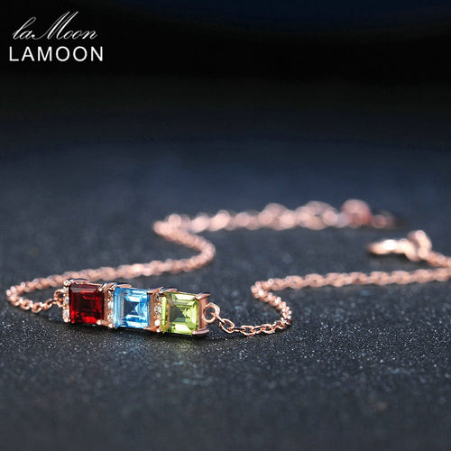 Women's Chain Charm Bracelets 4mm Natural Green Peridot Bule Topaz Red Garnet 925 Sterling Silver Fine Jewelry Fashion