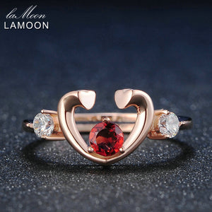 Womens Rings Unique Love Heart Red Garnet Natural Gemstone 925 Sterling Silver Rose Trendy Fine Jewelry