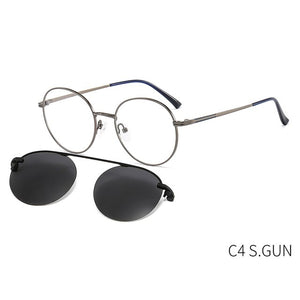 LANSSY Magnetic Polarized Clip On Sunglasses Women Men Round Glasses Frame Optical Myopia Eyeglasses Prescription Eyewear