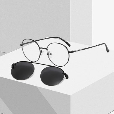LANSSY Magnetic Polarized Clip On Sunglasses Women Men Round Glasses Frame Optical Myopia Eyeglasses Prescription Eyewear