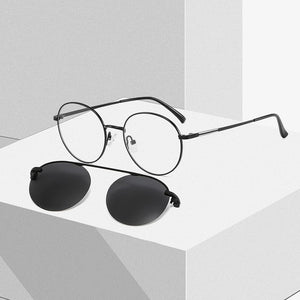 LANSSY Magnetic Polarized Clip On Sunglasses Women Men Round Glasses Frame Optical Myopia Eyeglasses Prescription Eyewear