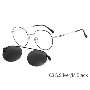 LANSSY Magnetic Polarized Clip On Sunglasses Women Men Round Glasses Frame Optical Myopia Eyeglasses Prescription Eyewear