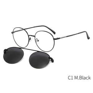 LANSSY Magnetic Polarized Clip On Sunglasses Women Men Round Glasses Frame Optical Myopia Eyeglasses Prescription Eyewear