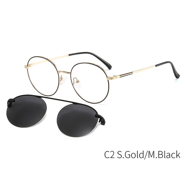 LANSSY Magnetic Polarized Clip On Sunglasses Women Men Round Glasses Frame Optical Myopia Eyeglasses Prescription Eyewear