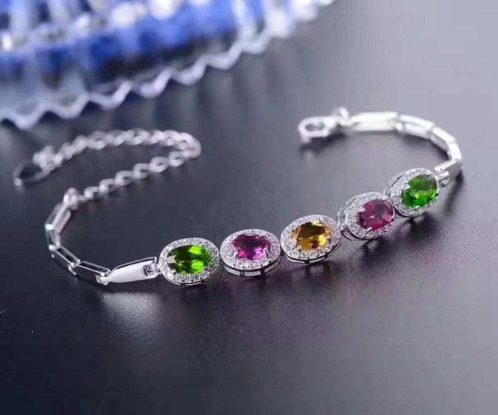 925 Sterling Silver Tourmaline Bracelets Candy color Bracelet fine jewelry for women wholesale l040603agx