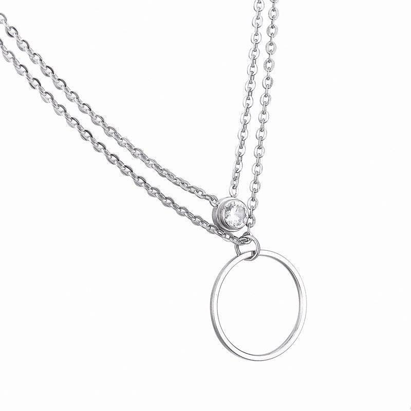 1PC Double Layers Pendant Necklace Stainless Steel Charm Necklaces With Link Chains Fashion Necklaces Jewelry For Women
