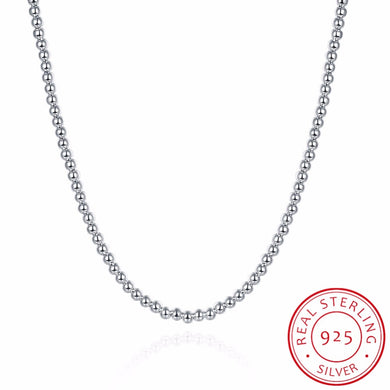 4mm Beads chains 18'' 45cm necklace for Women's 925 sterling silver Fine Jewelry Colar de Prata