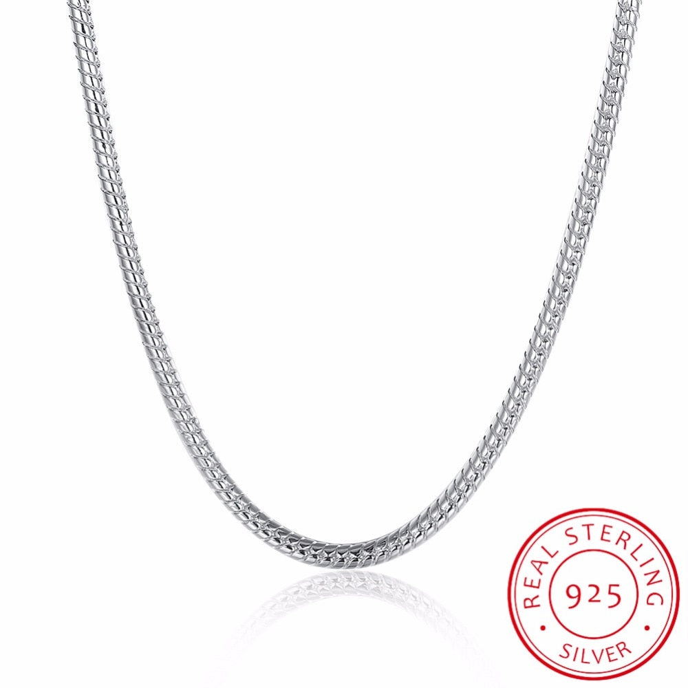925 sterling silver jewelry 4mm wide round smooth snake chains necklace for men's women trendy wholesale choker necklace