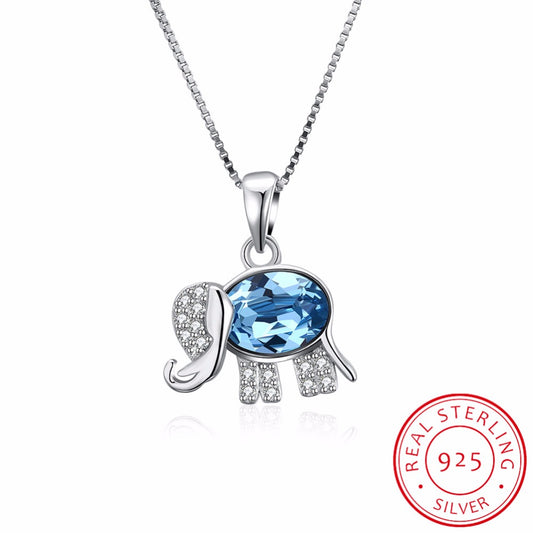 Collane con pendenti di elefante in argento sterling 925 genuino, gioielleria raffinata, collana con zirconi blu per donne Collares 