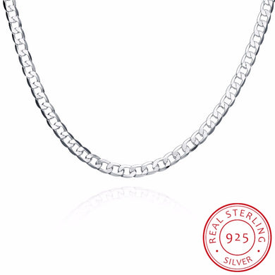 High Quality 6MM Full Sideways Silver Necklace 925 Sterling Silver Fine Jewelry Women Men Curb Chain Necklace 20inchs