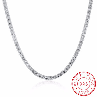 I LOVE YOU Letter 4MM 20 Full Sideways 925 Sterling Silver Fine Jewelry Women Men Snake Chain Necklace Colar de Prata