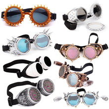 Load image into Gallery viewer, LELINTA Red Blue Lenses Steampunk Goggles With Desgin Rave Festival Party EDM Glasses Cosplay  Vintage Glass Eyewear