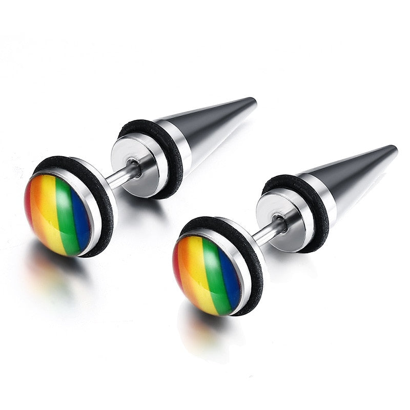 LGBT Rainbow Earring G Pride Spike Stud Earrings for Men Women Stainless Steel Fashion Jewelry Brinco Aretes Punk Rock Gift