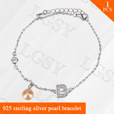 Fashion jewelry Letter B shape sterling silver bracelet with 7-8 akoya pearls for elegant wearing