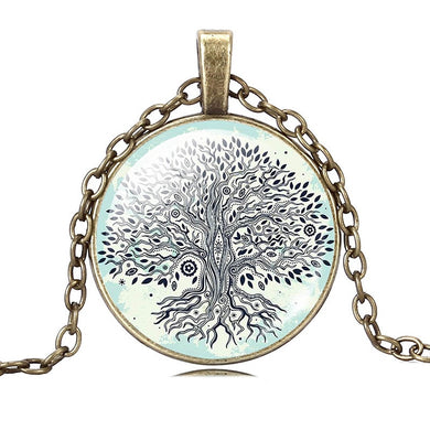 Collana con ciondolo cabochon in vetro con albero della vita alla moda e gioielli con ciondolo Collana girocollo con catena in bronzo vintage per donna 