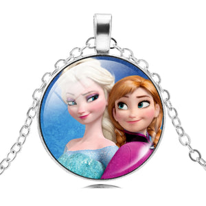 The Long Chain Jewelry Necklace Crystal Cabochon Princess Elsa Anna Pendant Necklace Girl Choker Silver Color